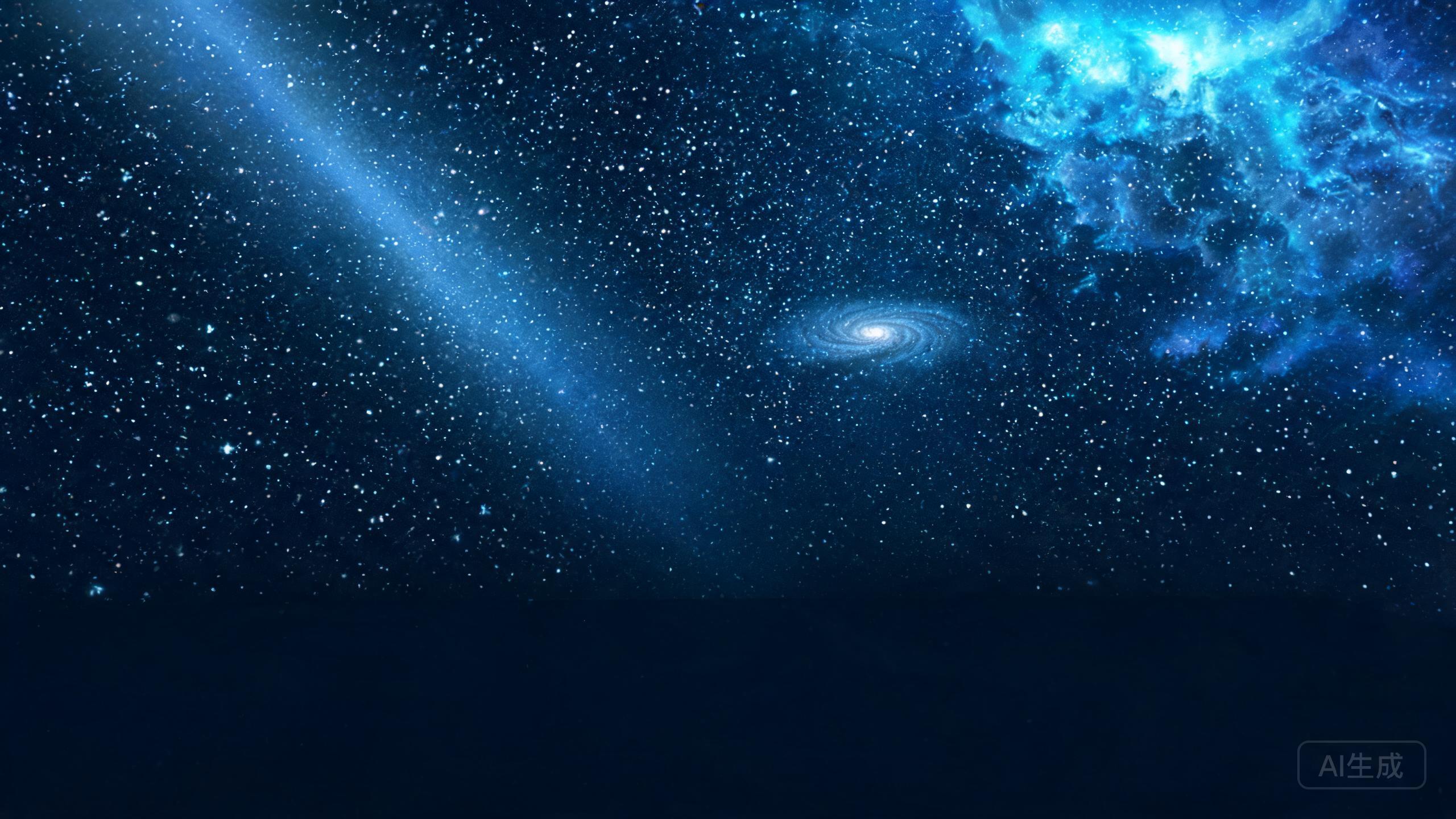 深邃星际空间，蓝色星云与遥远星系微光